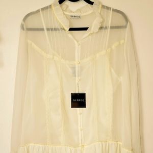 Long sleeve sheer pintuck style blouse w/cami Ivory George XL (16-18) TAGS ON